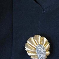 Rhinestone Brooch Costume Jewelry Gold Tone Pin mark BSK Vintage mid century 1950s Retro Style Lapel Dress Pin When Roses Bloom