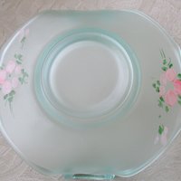 Green Depression Frosted Satin Glass Basket Candy Dish Pink Roses Vintage Retro Tea Time Gift Farmhouse Shabby Chic Style WhenRosesBloom
