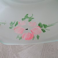 Green Depression Frosted Satin Glass Basket Candy Dish Pink Roses Vintage Retro Tea Time Gift Farmhouse Shabby Chic Style WhenRosesBloom