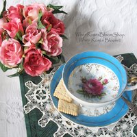 Tea Cup Footed Turquoise Blue with Pink Floral Roses Japan Retro Vintage Tea Time Gift  Romantic Shabby Chic Cottage Tea WhenRosesBloom