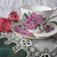 Tea Cup Grosvenor Pink Wild Roses English Bone ChinaTea Gift Vintage Retro Mid Century Shabby Chic Romantic Cottage Style WhenRosesBloom