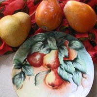 Cake Plate  w/ Pears Vintage Hand Painted China Tea Party Gift Dish  1900's Edwardian Victorian Cottage Shabby Chic WhenRosesBloom