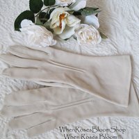 Vintage Gloves Beige  Fabric Sz 6  Matinee Bracelet Length Elegant Classic Mid Century Mod Cocktail Party Style  Free Ship US WhenRosesBloom