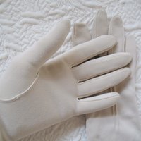 Vintage Gloves Beige  Fabric Sz 6  Matinee Bracelet Length Elegant Classic Mid Century Mod Cocktail Party Style  Free Ship US WhenRosesBloom