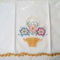 Pillowcase Tatted Lace Edge Flower Basket Heirloom New Old Shabby Chic Farmhouse Cottage Style Free Shipping in US WhenRosesBloom