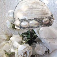 Vintage Hat 1920s Wedding Bridal Headpiece Fascinator Tea Party Cocktail  Gatsby Cosplay White Silver Beadwork Art Deco When Roses Bloom