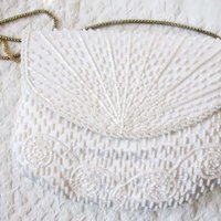 White Beaded Purse Vintage  Mid Century Retro Evening Purse Wedding Classic Dance Cocktail Party 20s Gatsby Cosplay Style NOS WhenRosesBloom