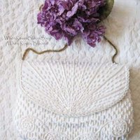 White Beaded Purse Vintage  Mid Century Retro Evening Purse Wedding Classic Dance Cocktail Party 20s Gatsby Cosplay Style NOS WhenRosesBloom