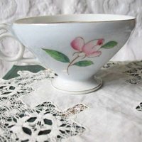 Vintage Tea Cup Footed Blue Pink Roses Made in Japan Tea Time Gift Mid Century Victoria Downton Abbey Cottage Shabby Chic WhenRosesBloom
