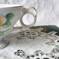 Vintage Tea Cup Footed Blue Pink Roses Made in Japan Tea Time Gift Mid Century Victoria Downton Abbey Cottage Shabby Chic WhenRosesBloom