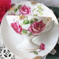 Vintage Teacup Lefton Pink Roses Footed China Retro Tea Dainty Decorative Tea Gift Mid Century Shabby Chic WhenRosesBloom Classic Tea