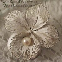Vintage Floral Pin Brooch Silver Pearl Mid Century Jewelry Lapel Dress Pin Hat Pin Evening Wear Jewelry WhenRosesBloom