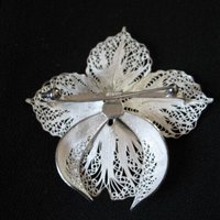 Vintage Floral Pin Brooch Silver Pearl Mid Century Jewelry Lapel Dress Pin Hat Pin Evening Wear Jewelry WhenRosesBloom
