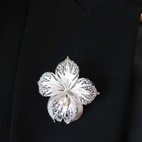 Vintage Floral Pin Brooch Silver Pearl Mid Century Jewelry Lapel Dress Pin Hat Pin Evening Wear Jewelry WhenRosesBloom