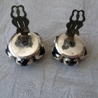 Black Lucite Clip On Earrings Mid Century Retro Vintage Jewelry Plastic Crystal Facet Jewels Hollywood Regency WhenRosesBloom