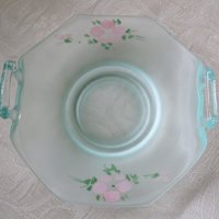 Green Depression Frosted Satin Glass Basket Candy Dish Pink Roses Vintage Retro Tea Time Gift Farmhouse Shabby Chic Style WhenRosesBloom