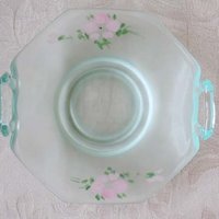 Green Depression Frosted Satin Glass Basket Candy Dish Pink Roses Vintage Retro Tea Time Gift Farmhouse Shabby Chic Style WhenRosesBloom