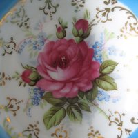 Tea Cup Footed Turquoise Blue with Pink Floral Roses Japan Retro Vintage Tea Time Gift  Romantic Shabby Chic Cottage Tea WhenRosesBloom