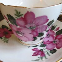 Tea Cup Grosvenor Pink Wild Roses English Bone ChinaTea Gift Vintage Retro Mid Century Shabby Chic Romantic Cottage Style WhenRosesBloom