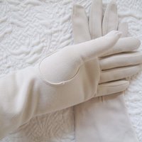 Vintage Gloves Beige  Fabric Sz 6  Matinee Bracelet Length Elegant Classic Mid Century Mod Cocktail Party Style  Free Ship US WhenRosesBloom