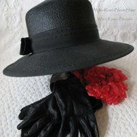 Vintage Black Straw Hat Sailor Panama Boater Classic  Elegant  Retro Style Princess Diana Duchess Kate Miss Phyrne Fisher  WhenRosesBloom