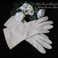 Vintage Gloves Beige  Fabric Sz 6  Matinee Bracelet Length Elegant Classic Mid Century Mod Cocktail Party Style  Free Ship US WhenRosesBloom
