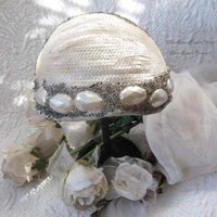 Vintage Hat 1920s Wedding Bridal Headpiece Fascinator Tea Party Cocktail  Gatsby Cosplay White Silver Beadwork Art Deco When Roses Bloom
