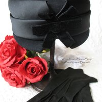 Vintage Black Hat  Wool w/Bow Classic Cocktail Pillbox Bellhop Toque with Elegant Jackie O Style 1940s-50s Cosplay WhenRosesBloom