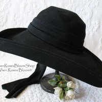 Vintage Black Hat Picture Hat  Katharine Hepburn Society Girl Mid Century Hollywood Glamour Retro Party Boho Cosplay WhenRosesBloom