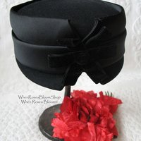 Vintage Black Hat  Wool w/Bow Classic Cocktail Pillbox Bellhop Toque with Elegant Jackie O Style 1940s-50s Cosplay WhenRosesBloom