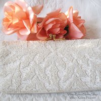 Vintage Purse White Beaded  Evening Bag Mid Century Retro Classic Glamour Wedding Dance Cocktail Party Clutch Purse  WhenRosesBloom