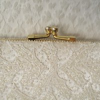 Vintage Purse White Beaded  Evening Bag Mid Century Retro Classic Glamour Wedding Dance Cocktail Party Clutch Purse  WhenRosesBloom