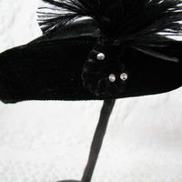 Vintage Hat Black Velvet Pill Box Mid Century 1950s Feather Rhinestone  Steampunk Cosplay  Kate Middleton Style WhenRosesBloom