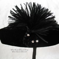 Vintage Hat Black Velvet Pill Box Mid Century 1950s Feather Rhinestone  Steampunk Cosplay  Kate Middleton Style WhenRosesBloom