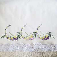 Vintage Pillowcases Pr  Crochet Lace Edges Wildflowers Trousseau NOS Shabby Chic Farmhouse Cottage Style Free Shipping in US WhenRosesBloom