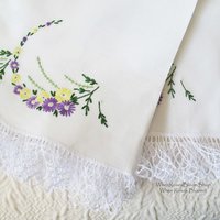 Vintage Pillowcases Pr  Crochet Lace Edges Wildflowers Trousseau NOS Shabby Chic Farmhouse Cottage Style Free Shipping in US WhenRosesBloom