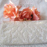 Vintage Purse White Beaded  Evening Bag Mid Century Retro Classic Glamour Wedding Dance Cocktail Party Clutch Purse  WhenRosesBloom