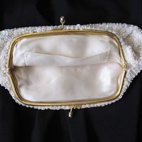 Vintage White Sequin and  Beaded Clutch Purse Evening Bag Art Deco Style Retro Cocktail Party Classic Style Glamour Dance WhenRosesBloom