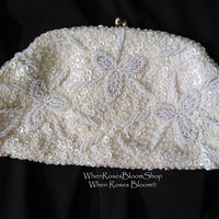 Vintage White Sequin and  Beaded Clutch Purse Evening Bag Art Deco Style Retro Cocktail Party Classic Style Glamour Dance WhenRosesBloom