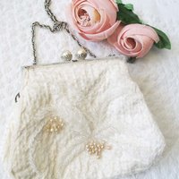 Vintage Purse White  Beaded Formal Evening Bag Elegant Handbag Wedding Tea Party Cocktail Party Deubutante Classic Bridal WhenRosesBloom