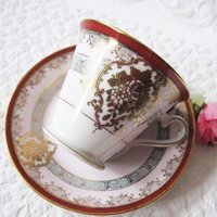 Vintage Tea Cup Red Blue Gold Japan Retro Art Nouveau Art Deco Graphic Edwardian Downton Abbey Style Tea Gift Shabby Chic WhenRosesBloom