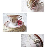 Vintage Tea Cup Red Blue Gold Japan Retro Art Nouveau Art Deco Graphic Edwardian Downton Abbey Style Tea Gift Shabby Chic WhenRosesBloom