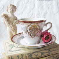 Vintage Tea Cup Red Blue Gold Japan Retro Art Nouveau Art Deco Graphic Edwardian Downton Abbey Style Tea Gift Shabby Chic WhenRosesBloom