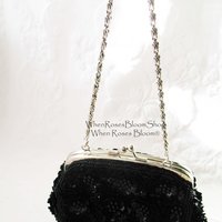 Black Beaded Purse Evening Bag Vintage Retro Cocktail Party Evening Purse Classic Style Glamour Dance Steampunk Cosplay WhenRosesBloom