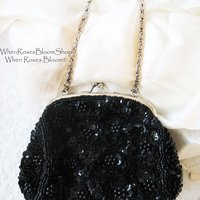 Black Beaded Purse Evening Bag Vintage Retro Cocktail Party Evening Purse Classic Style Glamour Dance Steampunk Cosplay WhenRosesBloom