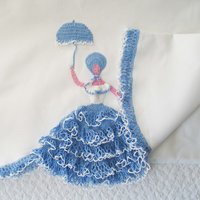 Vintage Pillowcases Crochet Lace Blue Parasol Lady Trousseau Pair NOS Shabby Chic Farmhouse Cottage Style Free Shipping in US WhenRosesBloom