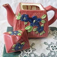 Vintage Tea Pot Majolica Pink & Blue Floral Made in Japan Retro Tea Gift  Farmhouse Cottage Shabby Chic Romantic Classic Tea WhenRosesBloom