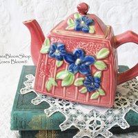 Vintage Tea Pot Majolica Pink & Blue Floral Made in Japan Retro Tea Gift  Farmhouse Cottage Shabby Chic Romantic Classic Tea WhenRosesBloom