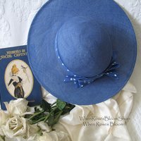 Vintage Blue Straw Hat Classic Romantic Tailored Elegance Lady Diana Retro Artsy Dressy Style for Garden Wedding Tea Party WhenRosesBloom
