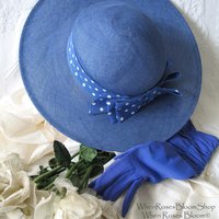 Vintage Blue Straw Hat Classic Romantic Tailored Elegance Lady Diana Retro Artsy Dressy Style for Garden Wedding Tea Party WhenRosesBloom